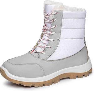 Женские зимние водонепроницаемые ботинки для снега, легкие, теплые, с меховой подкладкой, средние по голени, с нескользящей подошвой, на шнуровке, уличные ботильоны OEWHNGD, White