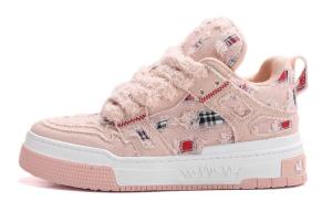 Кроссовки для скейтбординга Denim-Tartan, унисекс, низкие, розовые Jifffly