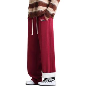 Хлопковые брюки Unisex утепленные с флисовой подкладкой прямого кроя WARRIOR, burgundy (diy badge)