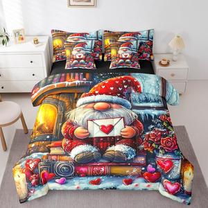 Erosebridal Комплект постельного белья Valentines Gnome Romance Love Letter с красными розами, зимняя тематика, Light Red