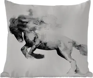 Подушка для улицы - Картина - Лошадь - Животные - Масляная краска - Черный - Белый - 60x60 см - Устойчива к атмосферным воздействиям - Подушка для отдыха - Декор - Подушка для сна MuchoWow