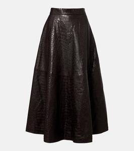 Юбка миди из кожи с эффектом крокодила Róhe, Mahogany