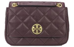 Сумка-мессенджер из кожи питона, через плечо женская бордовая TORY BURCH