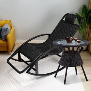 Fantasy Кресло-качалка из ротанга с круглым столиком, черное кресло и столик черно-коричневый
