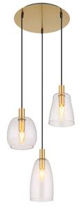Globo Lighting подвесной светильник из металла цвета латуни, латунь-алюминий, прозрачное стекло, черный ПВХ-кабель, высота может быть уменьшена, направление света: вниз, 3 разных стекла, ø: 430 мм, В: 1500 мм, без 3x E14 40 Вт 230 В