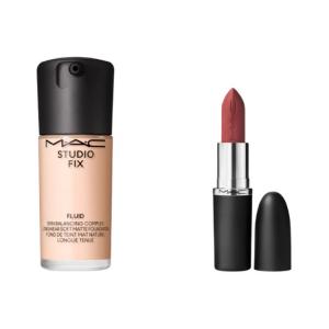 Набор для макияжа Flawless Liquid Foundation Matte Lipstick обеспечивает матовый и осветляющий тон кожи MAC, two-piece set: flawless liquid foundation #n12+matte lipstick #666 best-selling lipstick