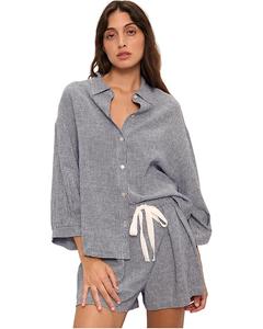 Топ Eberjey Linen Blend Relaxed, цвет Gingham White/Navy