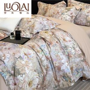 LUOLAI HOME Комплект постельного белья 4 предмета, простыня на резинке 180 см, пододеяльник 200x230 см