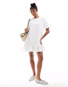 Платье-футболка Miss Selfridge из поплина с оборками белого цвета
