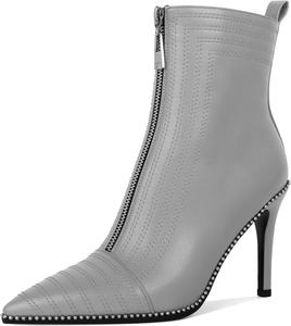 Женские модные ботильоны AUMOTED с заостренным носком, сексуальные на молнии, с украшением из бисера, вечеринка, вышивка, на высоком каблуке 3,7 дюйма, Matte Grey