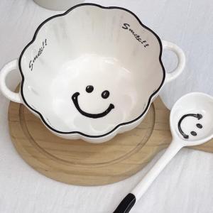 Ceramics Набор керамических пиал с двумя ручками для супа и десерта, интернет-знаменитая лапшница с ложкой, 11,5 см новая пиала пэй