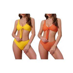 2 комплекта женского бикини с кружевной шнуровкой и эффектом пуш-ап, 2 предмета: топ на широких бретелях и треугольные трусики Inspire Chic, Yellow Orange