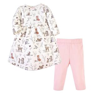 Стеганое хлопковое платье с длинными рукавами и леггинсы Hudson для младенцев и маленьких девочек, комплект из 2 предметов, Enchanted Forest Hudson Baby, цвет Enchanted Forest