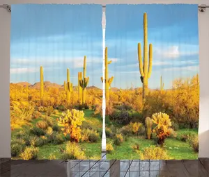 Шторы ABAKUHAUS Spring Rustic, цвет Sonoran Desert Blossom, универсальные ленточные шторы для гостиной с петлями и крючками, 280 x 175 см, цвет "календула", сине-зеленый Abakuhaus