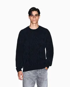 Мужской джемпер с круглым вырезом и плетеной отделкой Armani Exchange, темно-синий