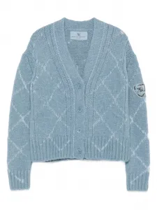 Кардиган с V-образным вырезом и ромбовидным узором Ermanno Scervino, синий