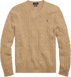 Polo Ralph Lauren мужской свитер из хлопка с косой вязкой, 2019 Camel Melange