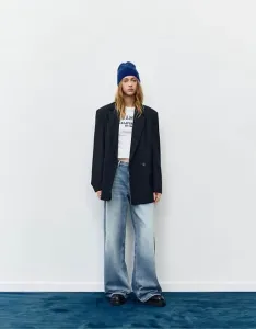 Свободные джинсы оверсайз среднего синего цвета Pull&Bear Petite
