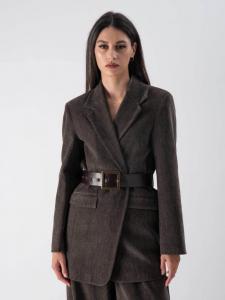 MND Пиджак 'Chenille blazer with belt' в сером цвете