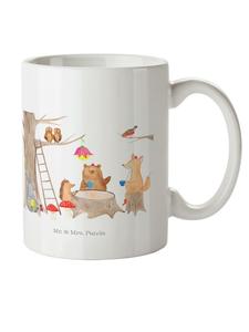 Детская кружка, дизайн для пикника с лесными животными и надписью, белого цвета Mr. & Mrs. Panda