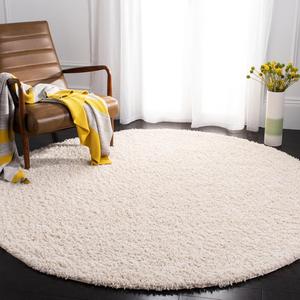 SAFAVIEH Athens Shag Collection ковер 201 x 201 см круглый белый SGAS119B без линьки для гостиной спальни столовой прихожей плюшевый