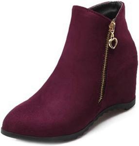 Женские зимние ботильоны VOKLIN с круглым носком на танкетке, замшевые, с молнией, удобные, с массивным скрытым каблуком, элегантные короткие ботиночки, Burgundy