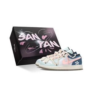 Jordan Баскетбольные кроссовки Air 1, износостойкие, винтажные, низкие, унисекс, синие, розовые