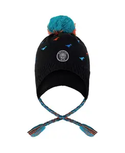 Детская зимняя перуанская вязаная шапка с помпоном - для малышей и взрослых. Deux Par Deux, черный