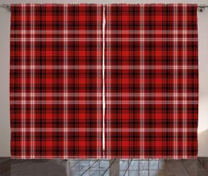 Шторы ABAKUHAUS в деревенскую клетку, ностальгические британские полоски, универсальные ленточные шторы для гостиной с петлями и крючками, 280 x 175 см, алый, черный, белый Abakuhaus