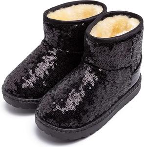Теплые зимние водонепроницаемые ботинки с меховой подкладкой, пайетками и блестками для мальчиков и девочек Techcity (для малышей/маленьких детей), Shiny-Black