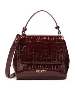 Сумка из лакированной кожи бордового цвета Kazar, коричневый
