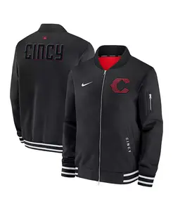 Мужская черная бомбер-куртка с полной застежкой-молнией Cincinnati Reds Authentic Collection City Connect Nike