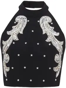 Укороченный топ с вышивкой Baroque Balmain, черный