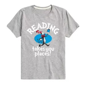 Мальчики 8-20 футболка с принтом "Кот в шляпе" — чтение переносит в другие миры Licensed Character, серый