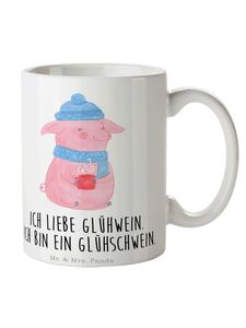 Кофейная кружка с изображением свиньи и глинтвейна с надписью на белом фоне Mr. & Mrs. Panda