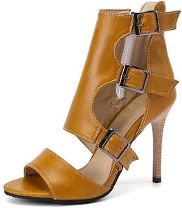 Женские ботильоны на высоком каблуке MRKEWUNEY с открытым носком и шнуровкой, летние модные ботильоны, 42 Light Brown