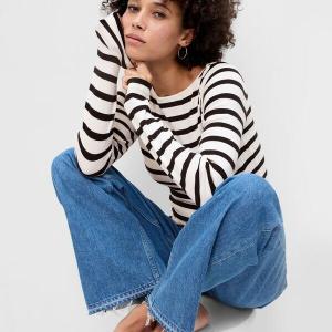 Полосатая футболка с вырезом-лодочкой Gap, белый