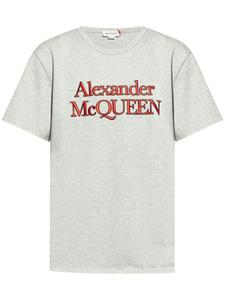 Alexander McQueen футболка из хлопка с логотипом, серый