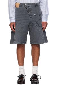 Jw Anderson Серые джинсовые шорты рабочей формы с перекрученным плетением