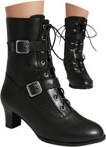 Винтажные викторианские женские ботильоны с массивным низким каблуком, кружевной шнуровкой, ботинки на вечеринку, обувь для костюма ведьмы, оксфорды с квадратным носком, каблук-блок, короткие ботинки с боковыми молниями и ремешком с пряжкой Generic, Black