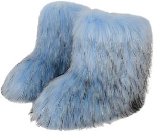 Женские пушистые меховые ботинки-теплушки зимние теплые снежные ботильоны мода, удобные плоские туфли, ботинки средней высоты с искусственным мехом для женщин LJCFSDL, Light Blue