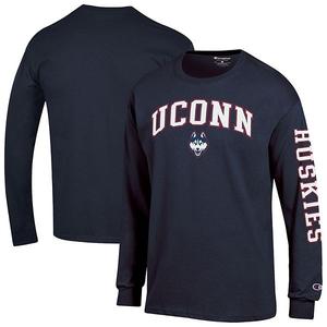 Мужская футболка с длинным рукавом navy uconn huskies arch over logo 2-hit Champion