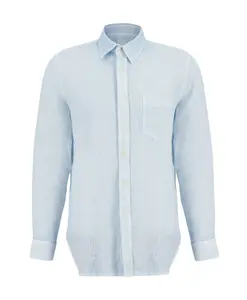 Мягкая льняная рубашка синего цвета с карманом 120% Lino, синий