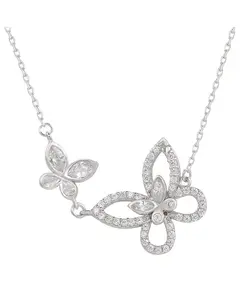 Ожерелье с двумя бабочками от Suzy Levian из стерлингового серебра с кубическим цирконием для матери и дочери Suzy Levian New York, white