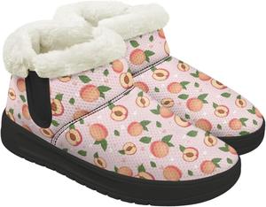 Повседневные зимние ботинки для женщин, с меховой подкладкой, теплые укороченные ботильоны, уличные ботинки с противоскользящей подошвой и мягким искусственным мехом внутри Chririnla, Peach Print