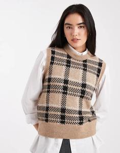 Жилет-табард New Look в клетку коричневого цвета