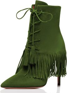 Женские бохо ботильоны YDN с бахромой на шпильках, туфли с острым носком и шнуровкой, ботильоны с кисточками, Gr N