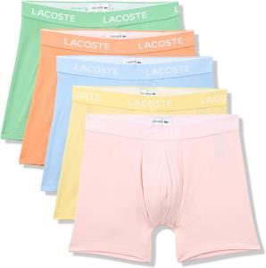 Lacoste мужские хлопковые эластичные боксеры Essentials, 5 шт (Amazon Exclusives), Overview/Liamone/Yellow/Coraline/Flamingo