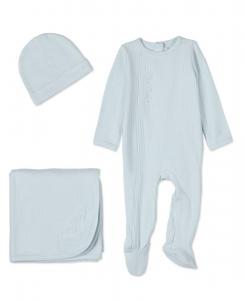 Детский комбинезон из 3 предметов "Mon Etoile" из хлопка с ажурной отделкой MeMoi, Blue