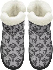 Мини-снежные ботинки для женщин, с противоскользящей подошвой, на меху, теплые ботильоны для зимы, для улицы и дома, размеры США 4,5-12 Chririnla, Gothic Bat Skull